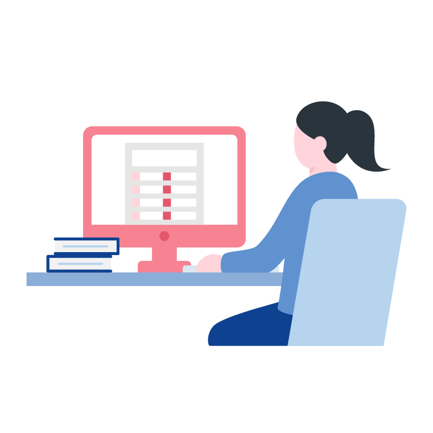 パソコンで勉強している女性のイラスト
