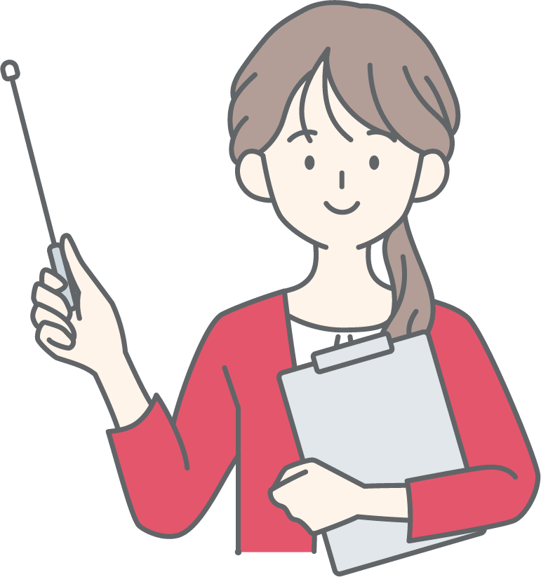差し棒とバインダーを持った女性のイラスト